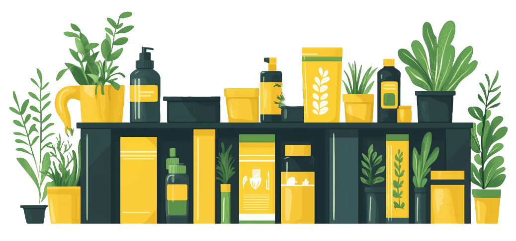 Household supplies on shelves